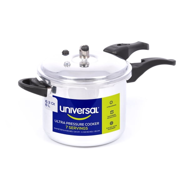 Universal Ultra 6.3 Quart Pressure Cooker, Anti-Rust Aluminum Stovetop Pressure Cooker with 5-Layer Safety System, Heat-Resistant Handles, Dishwasher Safe, Family Size