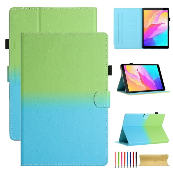 for Universal 6.5 - 7.5 Inch, Gradient Color PU Leather Folio Stand Wallet with Card Pockets Soft TPU Shockproof Cover for iPad / Samsung / Amazon Kindle / Lenovo / Onn, Green+Blue