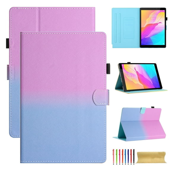 for Universal 6.5 - 7.5 Inch, Gradient Color PU Leather Folio Stand Wallet with Card Pockets Soft TPU Shockproof Cover for iPad / Samsung / Amazon Kindle / Lenovo / Onn, Purple+Blue