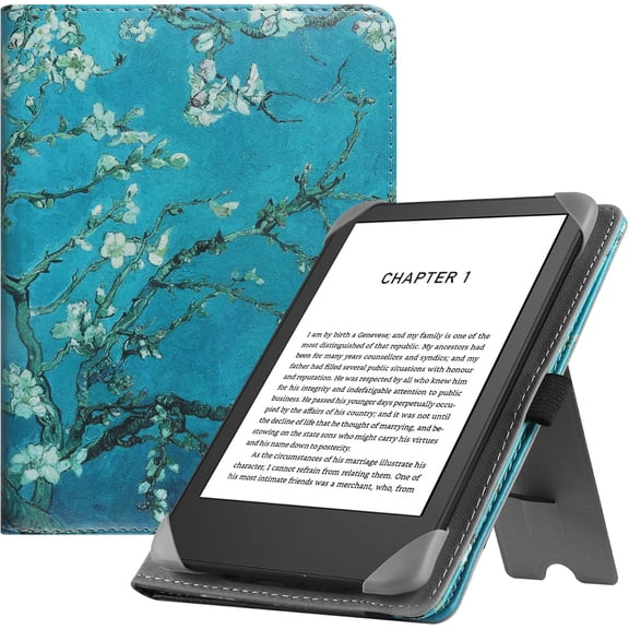 Universal 6‑7 Inch E‑Reader Folio Cover with Hand Strap for Kindle Paperwhite 11th,12th Gen / Kindle Colorsoft,Apricot Flower