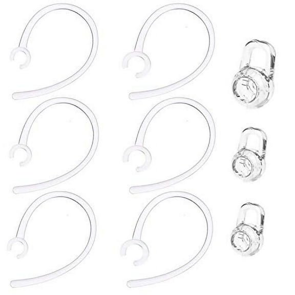 Universal 6 Piece Small Earhooks w/Replacement Earbuds Ear Gels Tips Small, Medium, Large for Plantronics Voyager Edge Wireless Bluetooth - Clear