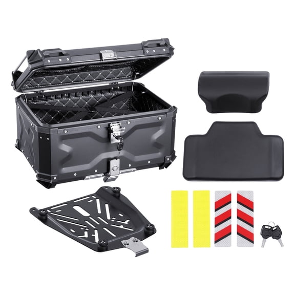 Universal 65L Motorcycle Top Box, Waterproof Aluminum Alloy Tail Case with Lock, Backrest Cushion&Leather Lining, Fits Most Motorcycle Models