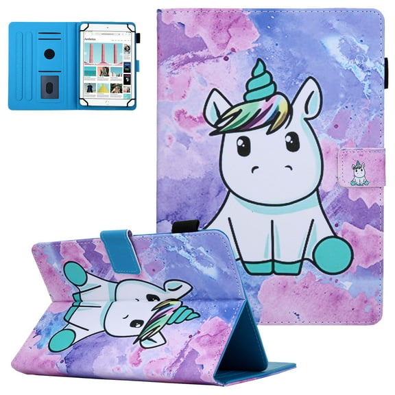 Universal 7.0" Tablet Case, Allytech Slim-Fit PU Leather Multi-Angle Stand Folio Cover Fit All 6.5-7.5 inch Tablet (Kindle Oasis, Fire 7, Onn 7, RCA Voyager, Lenovo, Google),Unicorn