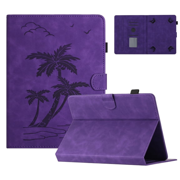 for Universal 7.5-8.5 Inch Cover with Pencil Holder, Tree Pattern PU Leather Card/Stylus Holder Folding Stand Case for iPad Mini 7.9 Series/Kindle Fire HD 8/Samsung Tab A 8.0, Purple