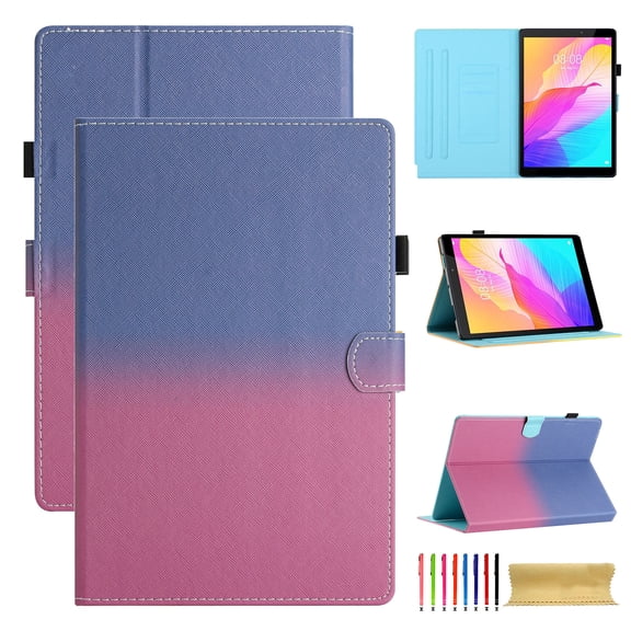 for Universal 7.5 - 8.5 Inch, Gradient Color PU Leather Folio Stand Wallet with Card Pockets Soft TPU Shockproof Cover for iPad / Samsung / Amazon Kindle / Lenovo / Onn, Blue+Rose