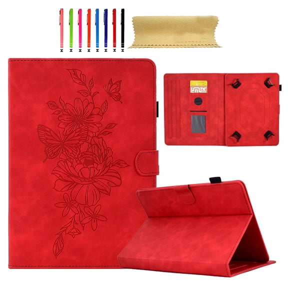 for Universal 7.5-8.5 Inch tablet, Premium Luxury PU Leather Cover Folio with Dual Stand Case Cover with Stylus Slot & Card Slots for iPad Mini 7.9 Series/Kindle Fire HD 8/Samsung Tab A 8.0, Red