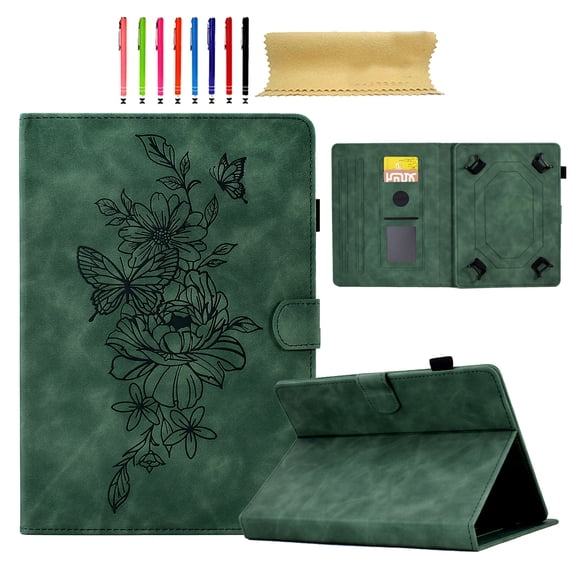 for Universal 7.5-8.5 Inch tablet, Premium Luxury PU Leather Cover Folio with Dual Stand Case Cover with Stylus Slot & Card Slots for iPad Mini 7.9 Series/Kindle Fire HD 8/Samsung Tab A 8.0, Green