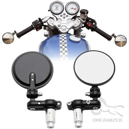 Universal 7/8” 22MM Foldable Motorcycle Round Convex Mirror, Handle Bar End Rearview Convex Mirror, Rear View Mirrors Fits for Honda Grom For Harley Scooter ATV Dirt Bike, 2PCS, Glass Diameter 3"
