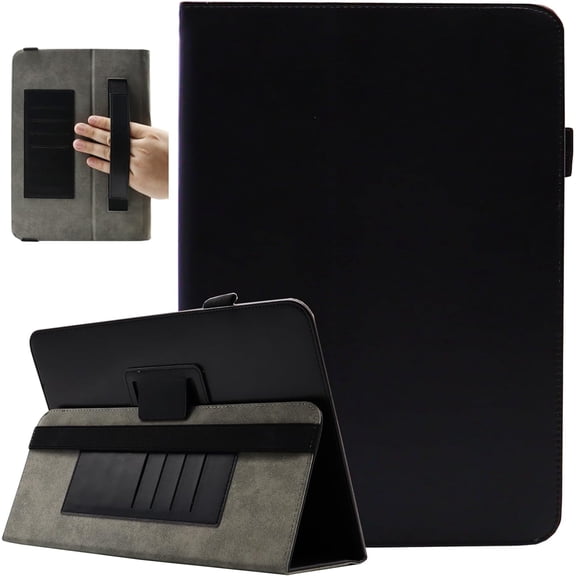 Universal 7 8 Inch Tablet Case, Protective Folio Stand Android Case for 7.0-8.5 Inch Tablet with Hand Strap and Cards Slots, Black