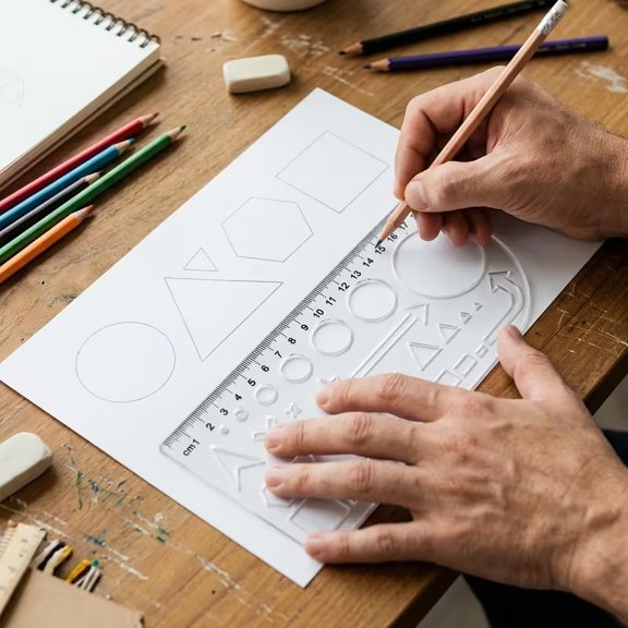 Universal 7.87-Inch Transparent Geometric Ruler Template for Precise Shapes - Perfect for Circles, Triangles, Hexagons, and Squares