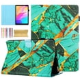 thumbnail image 1 of for Universal 7 Inch Android Tablet/Galaxy Tab A 7-Inch SM-T280 /Galaxy Tab 4 7" T230 /Onn 7 Inch Case, Pattern PU Leather Folio Case with Pen Holder, Magnetic Stand Cover with Card Slots, Gold Green, 1 of 9