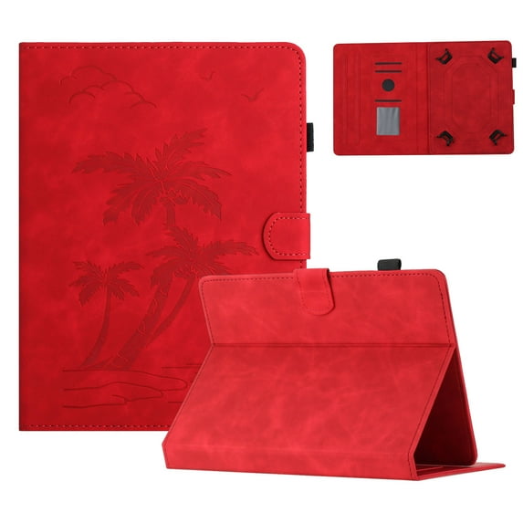 for Universal 7 Inch Android Tablet/Galaxy Tab A 7-Inch SM-T280 /Galaxy Tab 4 7" T230 /Onn 7 Inch Cover with Pencil Holder, Tree Pattern PU Leather Card/Stylus Holder Folding Stand Case, Red