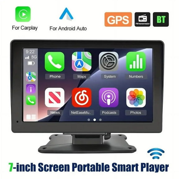 Universal 7 Inch Touch Screen Multimedia Car Display Stereo Android Auto/Carplay Wireless Bluetooth5.0 Mirror Link/Google and Siri Assistant,Dash or Windshield Mounted