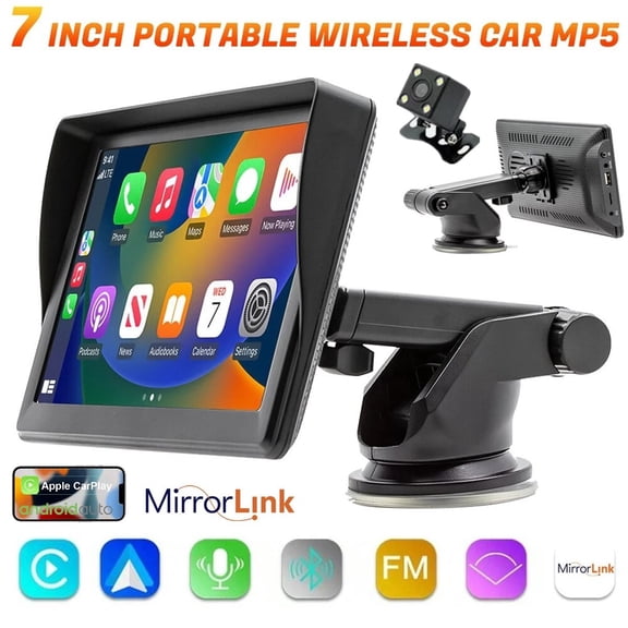 Universal 7" Touchscreen Car Radio With Wireless CarPlay Android Auto Bluetooth FM USB AUX Mirror Link Portable InDash Stereo Head Unit