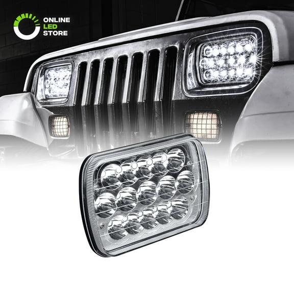 Universal 7" x 6" 45W LED Headlight [Plug & Play] [Energy Efficient] [Rugged] - Sealed Beam Square/Rectangular Headlight (High/Low Beams: 6/15 LEDs)
