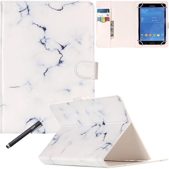 Universal 8.0" Case, Newshine PU Leather Stand Folio Case with Card Slots for Galaxy Tab 3, Tab 4, Note 8.0 / iPad Mini 1, 2, 3 / Amazon Kindle Fire HD, Fire HDX and More 8.0" - White Marble