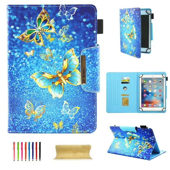Universal 8.0 inch tablet Case, Dteck Folio Case Protective Cover with Card Slots/Stylus holder For all 7.5" - 8.5" tablets,11# Gold Butterfly