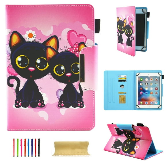 Universal 8.0 inch tablet Case, Dteck Folio Case Protective Cover with Card Slots/Stylus holder For all 7.5" - 8.5" tablets,18# Black Cats