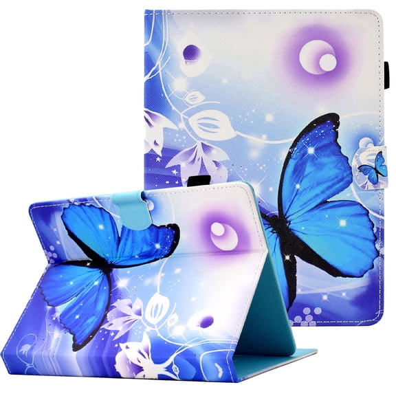 Universal 8 Inch Tablet Case with Card Holder, Allytech Folio Stand Wallet Pen Holder Case for Galaxy Tab A 8/Tab S2 8.0/ Tab E 8.0/ Onn 8 inch tablet/ Voyager 7 and 7.5-8.5" Tablet, Blue Butterfly