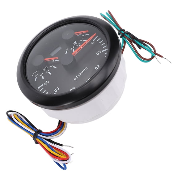 Universal 85mm 3-in-1 Tachometer Gauge, 6000RPM, 8-16V Voltmeter & Fuel Level Display, 7-Color Backlight, Waterproof Metal Design for Boat, Truck, RV, Black Dial/Black Bezel