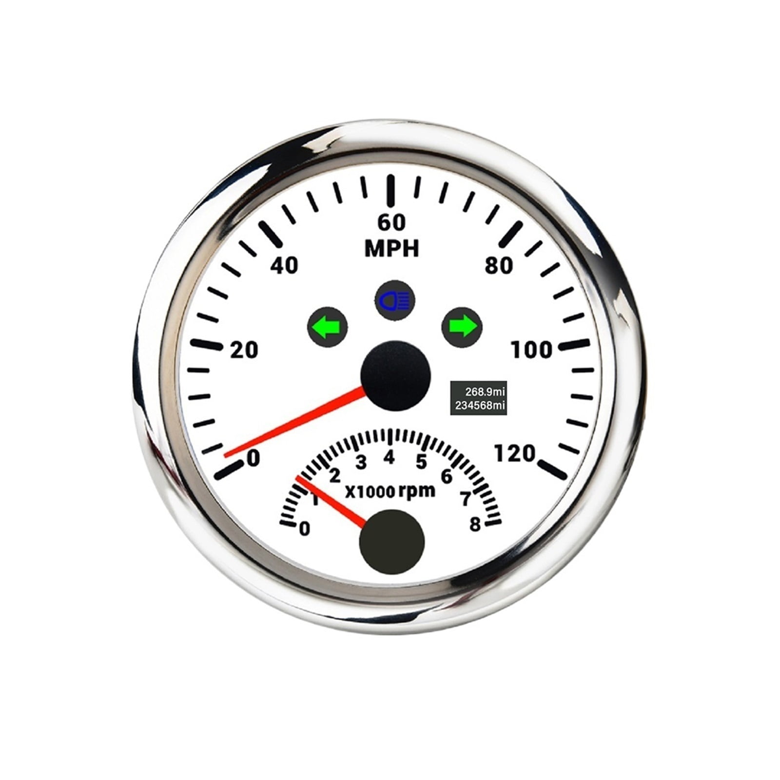 Mit GPS Antenne 85mm GPS Tachometer Mit Drehzahlmesser – Wasserdicht, 12V/24V, 0-120 Km/h & 0-8000 U/min, Inkl. GPS-Antenne Wasserdichtes Tacho Drehzahlmessgerät 85mm