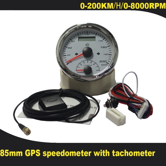 Universal 85mm GPS Speedometer 200km/h With Tachometer 8000RPM Left Right High Beam Alarm Odometer With GPS Antenna Motorcycle ,Easy to Install