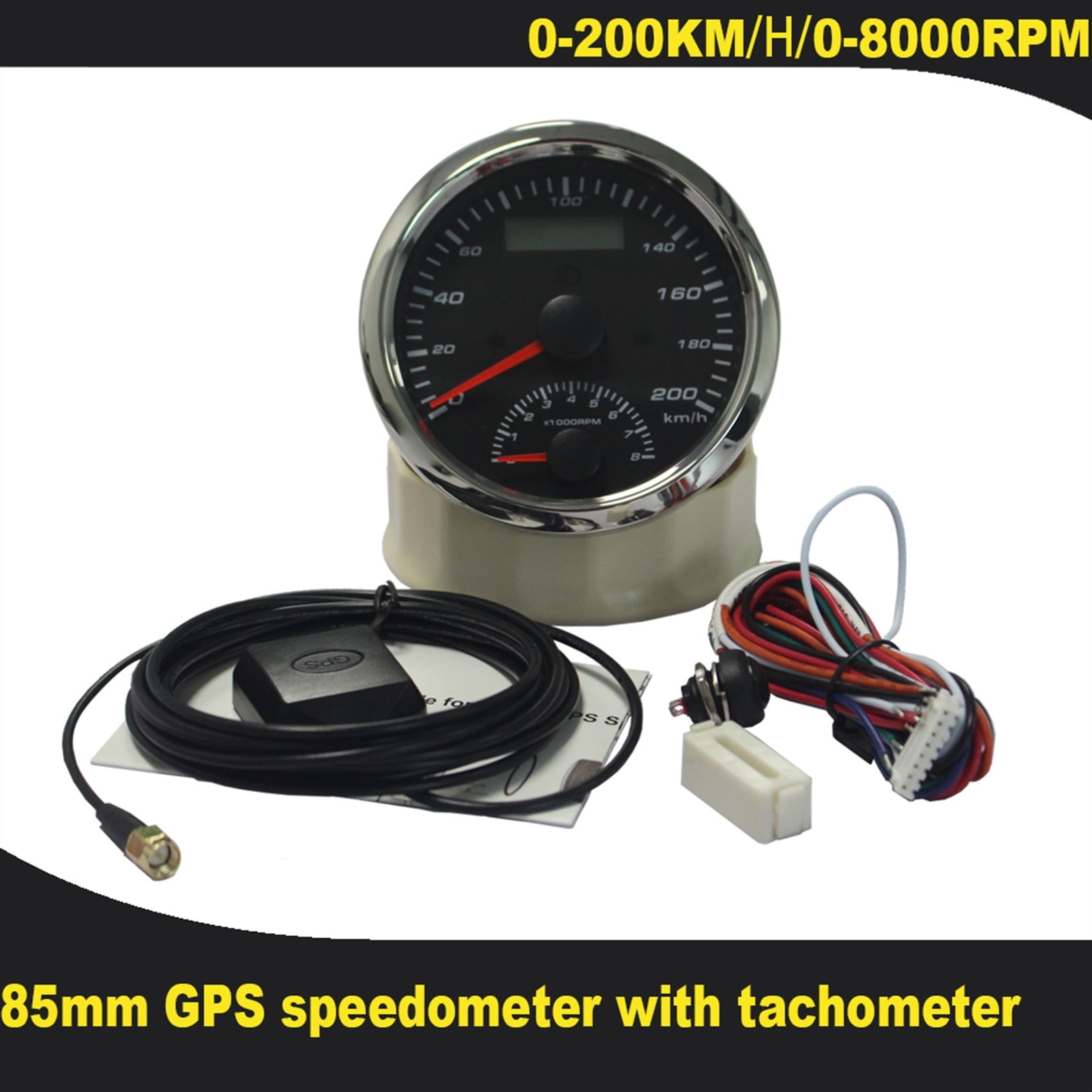 Universal 85mm GPS Speedometer 200km/h With Tachometer 8000RPM Left