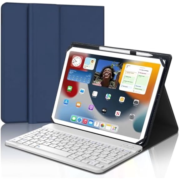 Universal 9-11" Tablet Keyboard Case, Elastic Strap Leather Cover, Wireless Rechargeable Keyboard
