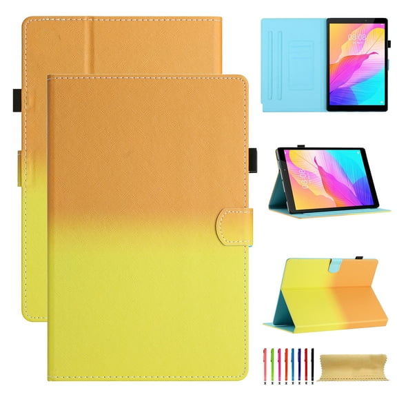 for Universal 9.5-10.5 Inch, Gradient Color PU Leather Folio Stand Wallet with Card Pockets Soft TPU Shockproof Cover for iPad / Samsung / Amazon Kindle / Lenovo / Onn, Orange+Yellow