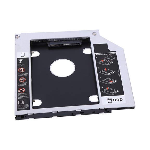 Universal 9.5mm Aluminum SATA HDD SSD Enclosure Optical Drive Bay Caddy Hard Disk Adapter for Laptop (9.5mm / 0.37 inches, Black)