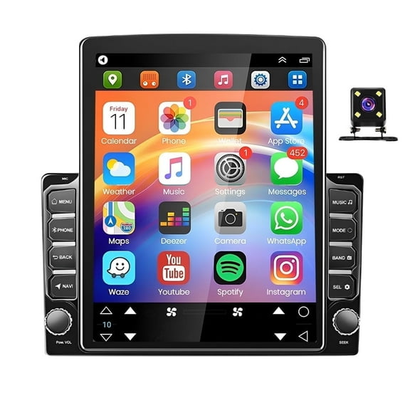 Universal 9.7in Double Din Car Stereo Radio GPS Navigation 2+32G Backup Camera Wireless CarPlay Bluetooth WiFi SWC Mirror Link Fit for Chevrolet Impala 2014-2020 GMC Sierra 2007-2018