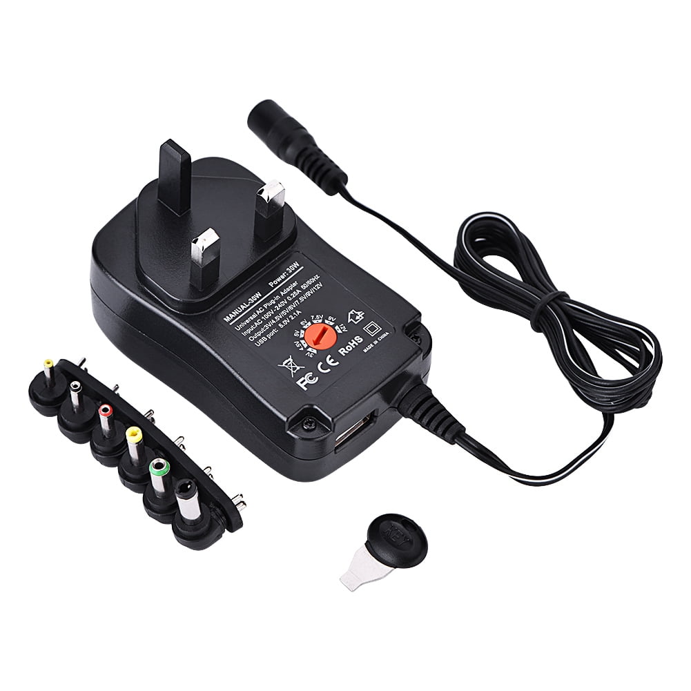 Universal AC / DC Power Adapter Supply 5V 2.1A USB Port 6 Tips 30W 3V/4 ...