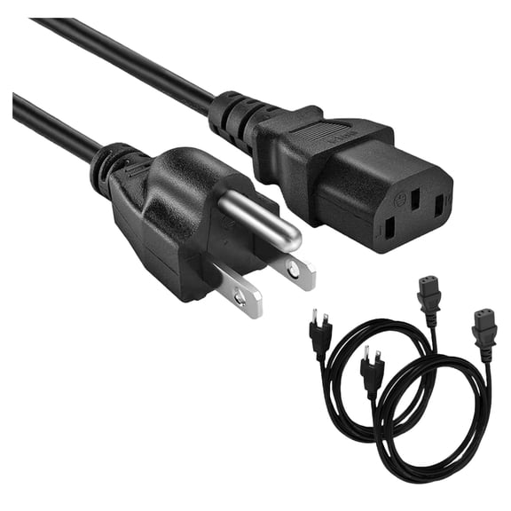 Universal AC Power Cable - 2 Pack- 3 Prong PC Power Cord Replacement for Computer, Monitor, Scanner, Printer, TV- IEC 320 C13 to NEMA 5-15P, 18awg, 125V 10 Amp (3-Feet)