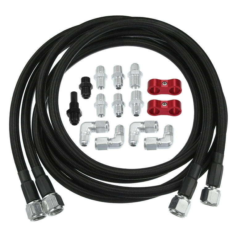 Universal AN-6 Fuel Line Kit End Fitting Adapter Kit Nylon Aluminum Alloy  Silver Tone Black Red 1 Set
