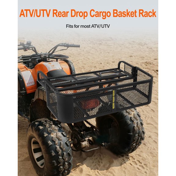 Universal ATV UTV Rear Drop Cargo Basket Heavy Duty Steel Storage Rack 500lbs
