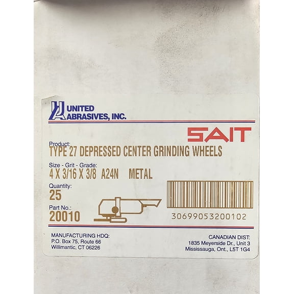 Universal Abrasives SAIT 20010 Type 27 Depressed Center Grinding Wheels 4 x 3/16 x 3/8 A24N Metal 25-Pack