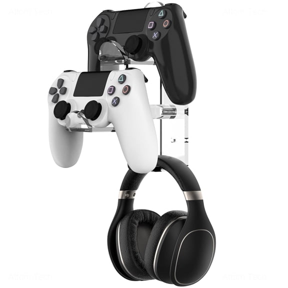 Universal Acrylic Game Controller Wall Hanger, Dual Gamepad & Headphone Hanger Holder Stand, Wall Mount Organizer for Xbox PS5 PS4 Switch Gaming Controllers & Accessories