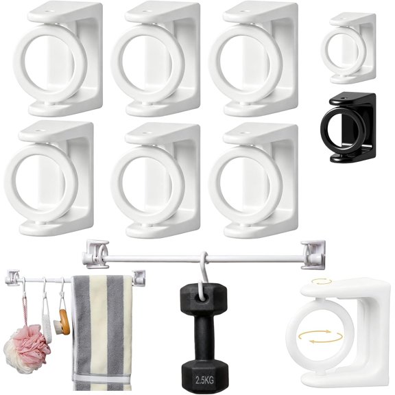 Universal Adhesive 360° Rotating Hanging Ring (6PCS-W) |, Multi-Function Retractable Hook, Towel Bar, Curtain Rod Bracket