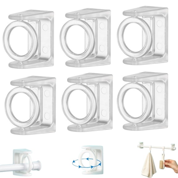 Universal Adhesive 360° Rotating Hanging Ring, No Drill Rotating Ring Hooks for Wall, Multi-Function Shower Curtain Rod Holder and Towel Bar Bracket(RL)
