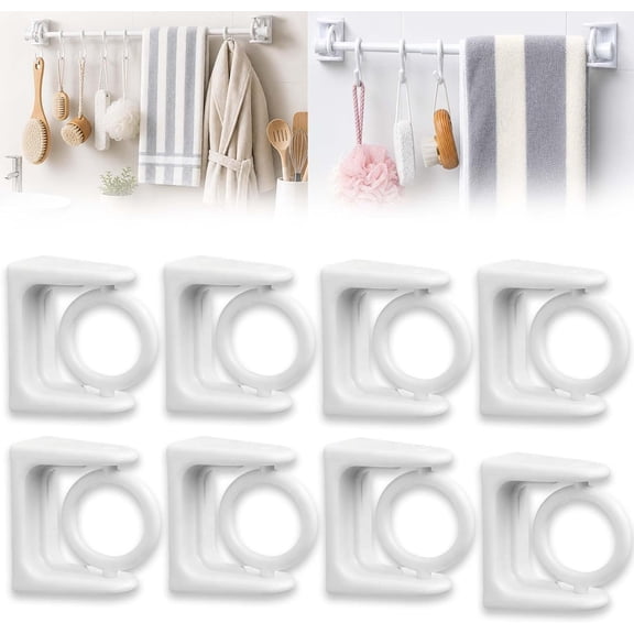 Universal Adhesive 360° Rotating Hanging Ring, Multipurpose 360 Rotation Without Drills Hook Hangers, Curtain Rod Holder and Towel Bar Bracket, for Bathroom, Cabinets (8PCS)