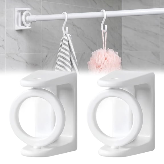 Universal Adhesive 360° Rotating Hanging Ring, Multipurpose 360 Rotation Without Drills Hook Hangers, No Drilling Strong Adhesive Hook, Curtain Rod Holder and Towel Bar Bracket, for Bathroom Cabinets