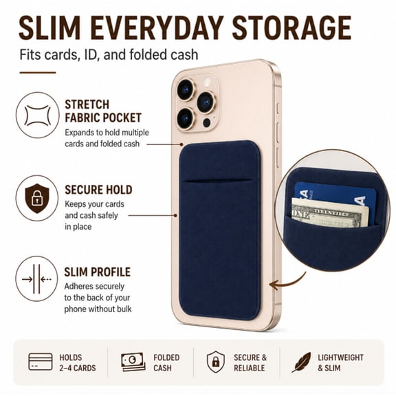 1-Pack Universal Stick-On Phone Wallet Pocket, Adhesive Cell Phone Card Holder Pouch for ID Credit Cards Cash, Fits Most iPhone Android Smartphones TIKA