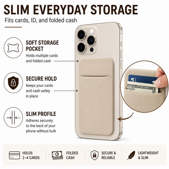 Stick On Phone Wallet Pocket, Adhesive Cell Phone Card Holder Pouch for ID, Credit Cards and Cash, TIKA