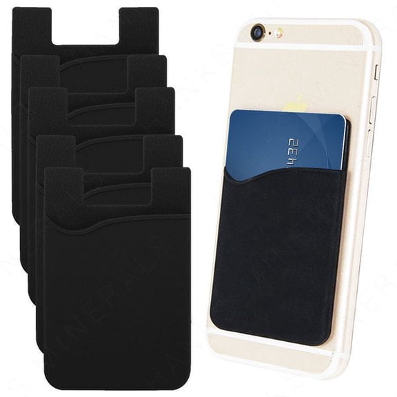 Universal Adhesive Credit Card Wallet - 5-Pack Silicone Phone Pocket in Black
