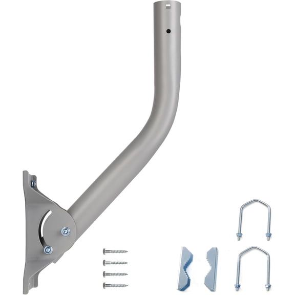 Universal Adjustable Antenna Mount Pole(OD 1 11/16", Length 17 1/4"), Pole Mounting Bracket for Wall Eave Roof, Compatible with Antenna, Weather Station and WiFi Extender, with U-Bolt Kit