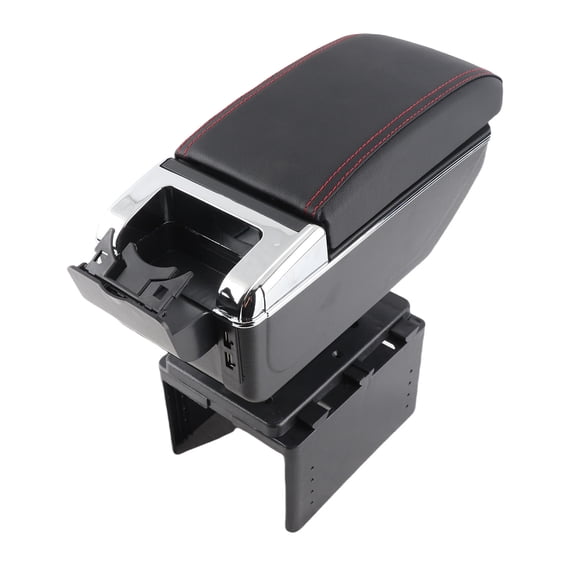 Universal Adjustable Center Console Armrest Box Container and Storage Organizer, Extended Storage Capacity Armrest Cover Support Pad with Integrated Dual USB Ports for Vehicles (8.27 x 7.28 in)