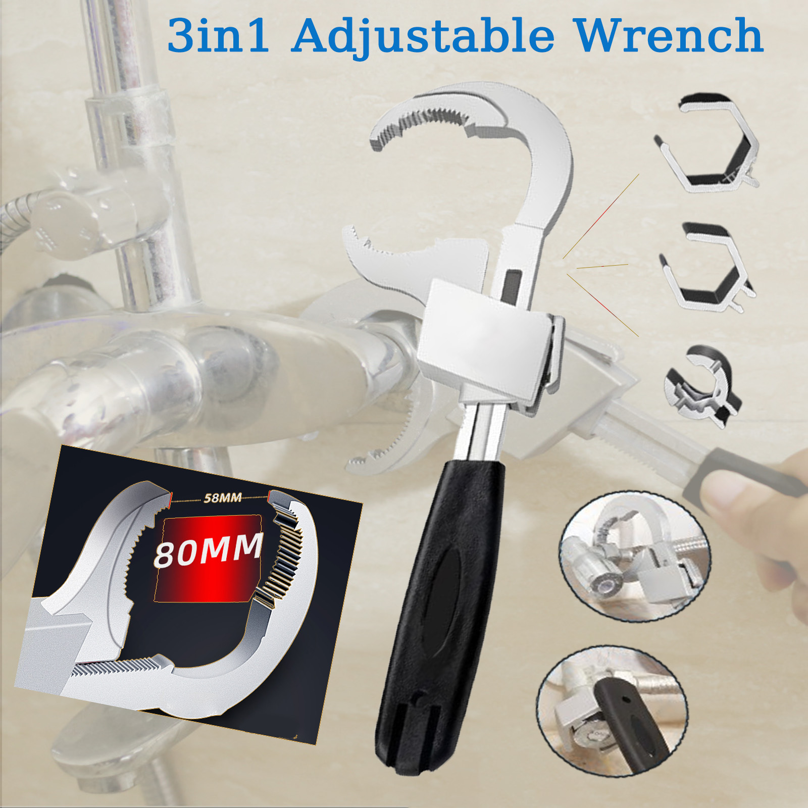 MKDAQIQIU Adjustable Double-Ended Plumbers Wrench  3-in-1 Universal Tool for 99% of Plumbing Jobs