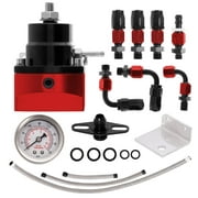 Universal Adjustable EFI Fuel Pressure Regulator Kit with 0-100psi Gauge AN6-6AN Fuel Line Hose Fitting Connectors Kit Black&Red