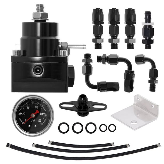 Universal Adjustable EFI Fuel Pressure Regulator Kit with 0-100psi Gauge AN6-6AN Fuel Line Hose Fitting Connectors Kit Black