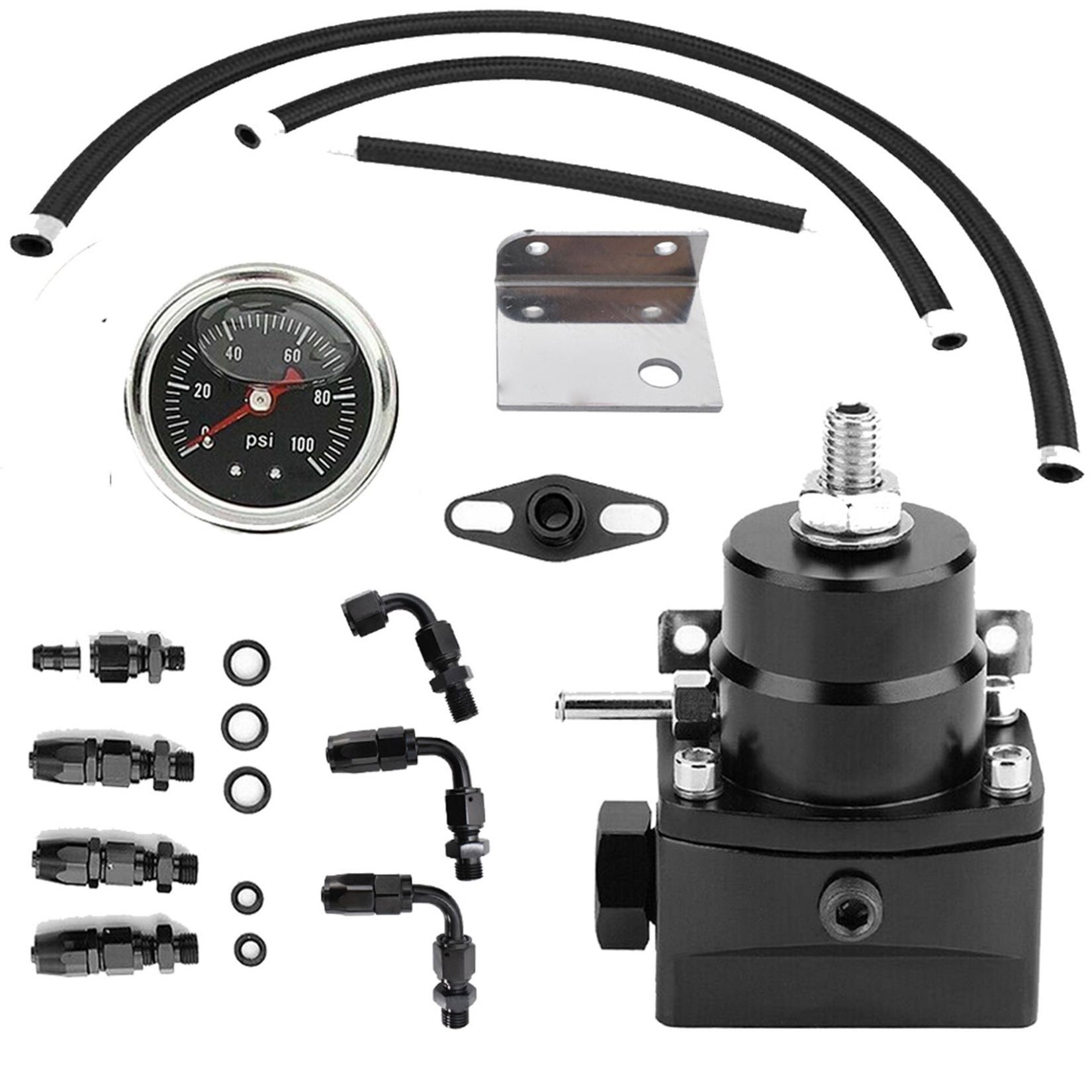 Universal Adjustable Fuel Pressure Regulator Kit with 0100 Psi